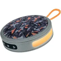 BigBen Party - Ronde Bluetooth-luidspreker met handriem en lichteffecten - 15W - Grijs en oranje camouflage
