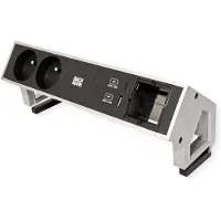 Bachmann DESK2, 2x UTE-aansluiting, 1x USB A & C, 22W, 1x CM-aansluiting, 0,2 meter, GST18, roestvrij staal