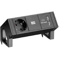 Bachmann DESK2 1x geaard stopcontact 1x USB oplader, zwart
