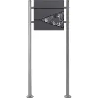 ML-Design Staande brievenbus met krantenvak 37x36,5x11 cm antraciet/zwart marmerlook gemaakt van staal ML design, modern driehoekig ontwerp, stahoogte 120cm zilver dubbele voet