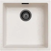 Pure.Sink Zand witte spoelbak 40x40cm onderbouw en opbouw met automatische gun metal plug 1208971929