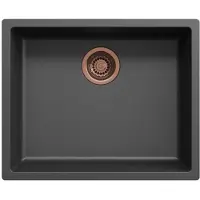 Pure.Sink Zwarte spoelbak 50x40cm onderbouw en opbouw met automatische koperen plug 1208971858