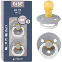 BIBS Colour Glow Speen verpakking van 2 stuks. BPA-vrij, Ronde speen. Natuurlijk rubberlatex, Gemaakt in Denemarken, Maat 3 (18+ maanden), Cloud Glow