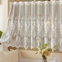 VHV - Gordijnen - Vitrage - Valletje - Set van 2 - Kant - Geborduurd - Landelijk - Voor keuken en woonkamer - Lichtdoorlatend - 140*70cm - Stijl 2 - Wit