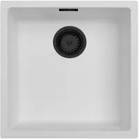 Pure.Sink Witte spoelbak 40x40cm onderbouw en opbouw met automatische zwarte plug 1208971892
