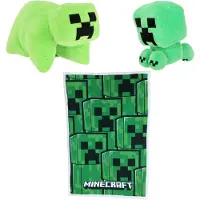 Minecraft creeperset; kussen, fleecedeken en spaarpot