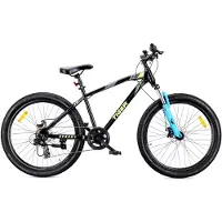 Sun baby TIGER BIKE Mountainbike 26", MTB-fiets voor jongens en mannen, jeugd fiets 26 inch - stalen frame, 7 versnellingen, schijfremmen, vering - Zwart-Groen-Blauw