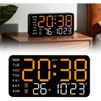 VHV - Digitale Wandklok LED - USB Klok met Dubbel Alarm, Temperatuur en Datumweergave - Instelbare Helderheid - Zwart Oranje