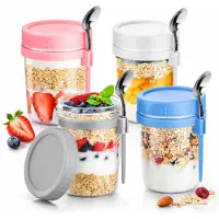 BOTC Overnight Oats Potjes - Voorraadpotten - Set van 4 met Lepels - 4x475ml - Glazen Potjes met deksels - Mason Jar