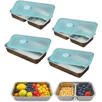 VHV - Vershoudbakjes - Snackdoosjes - Lunchbox - RVS lunchbox - Set van 4 - Roestvrij staal - Lekvrij - Met 2 vakken + Met 1 vakken- Voor school, werk en onderweg - Blauw