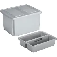 Sunware opslagbox kunststof 32 liter lichtgrijs 45 x 36 x 24 cm met deksel en organiser tray - Opbergbox