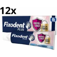 Fixodent Plus Kleefpasta voor Kunstgebit – Fris met Voedselschild - 12 x 40 gram - Voordeelverpakking
