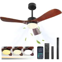ROSNEK Plafondventilator met Verlichting - Ø 132cm - Massief Houten Bladen - Stille DC Motor - App & Afstandsbediening - Dimbare LED - Zomer en Winterstand - Slaapkamer/Woonkamer