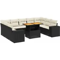 vidaXL 10-delige Loungeset met kussens poly rattan zwart
