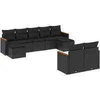 vidaXL 9-delige Loungeset met kussens poly rattan zwart