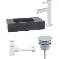 FortiFura Fuente fonteinset – rechthoekig – 40x22x9 cm – natuursteen zwart – mat witte kraan SW533192 / SW696206 / SW696216 / SW1210972 / SW113