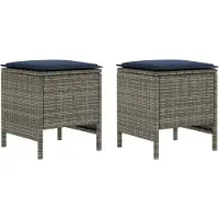 vidaXL 2 st Tuin Voetenbank PE Riet Grijs en Marineblauw