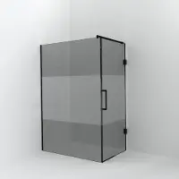 Balmani Modular inloopdouche met deur: 140 x 200 cm met deur 90 cm, Rookglas met matte strook, Mat zwarte profielen