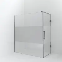 Balmani Modular inloopdouche met deur: 180 x 200 cm met deur 90 cm, Helder glas met matte strook, Brushed Inox profielen