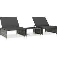 Syfax Tuinstoelen 2 st verstelbaar met tafel poly rattan grijs