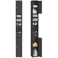 SoBuy Hoge Smalle Badkamerkast - Lade - Verstelbare Planken – Zwart – 20 x 20 x 180 cm