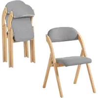 SoBuy Set van 2 Klapstoel, Bureaustoel met Gestoffeerd Zitkussen, Eetkamerstoel, Natuur/Grijs, 47.5x77x59 cm, FST92-Nx2 - voor eetkamer, balkon of kantoor
