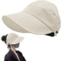 VHV -Zonneklep Dames Opvouwbaar - Luxe Anti-UV Zonnehoed met Brede Rand - Verstelbare Sun Visor voor Strand, Reizen en Outdoor Activiteiten - Open Top Strohoed Model - Gebroken Wit