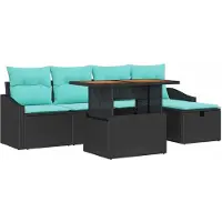 vidaXL Tuinbank Set 6 st Zwart poly rattan
