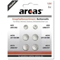 Arcas AG13, AG10, AG3 en AG4 Alkaline knoopcellen 6 stuks
