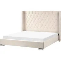 Beliani LUBBON - Tweepersoonsbed - Gebroken wit - 180 x 200 cm - Fluweel