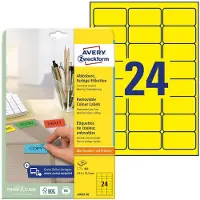 Avery afneembare gekleurde etiketten ft 63,5 x 33,9 mm (b x h), 480 stuks, 24 per blad, geel 5 stuks