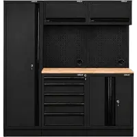 Kippers Rijssen Pillar modulaire werkplaatsinrichting met hoge kast en hardhouten werkblad