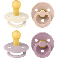 BIBS Colour speen verpakking 4 stuks, BPA-vrije fopspeen, Ronde speen. Natuurlijk rubberlatex, Gemaakt in Denemarken. 0-6 maanden (Verpakking 4 stuks), Baby Girl Colours