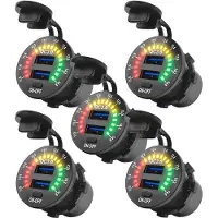 Proride 12V USB Wandcontactdoos Inbouw - 2 USB Poorten - Schakelaar - Voltmeter - QC3.0 - - Voor Auto Boot en Camper - 5 stuks
