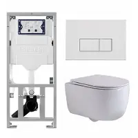 Geberit QeramiQ Dely Swirl Toiletset - 36.3x51.7cm - diepspoel - rimless - UP320 inbouwreservoir - met Burda frame - slim zitting - mat witte metalen bedieningsplaat - rechtehoekige knoppen - wit mat