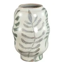 Ptmd Vandy White Round Ceramic Handpainted Pot Leaves S