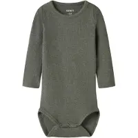 Name it BABY romper met textuur - olijfgroen Jongens/Meisjes Stretchkatoen Ronde hals - maat 86