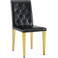 STILVORA Eetkamerstoel 89 Cm - Set Van 4 - Comfortabele Zitting Met Ruitstiksel - Voor Eetkamer En Horeca - Metaal En Kunstleer - Zwart Goud