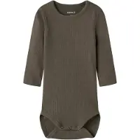 Name it BABY modal romper met textuur - bruin Jongens/Meisjes Stretchkatoen Ronde hals - maat 74