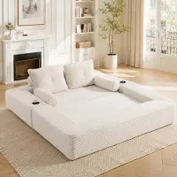 STILVORA Slaapbank 180 x 98 x 80 cm - 2-Zits Uitklapbare Bank Met Bekerhouder, Zijvakken En Memory Kussens - Voor Woonkamer En Appartement - Cord Beige