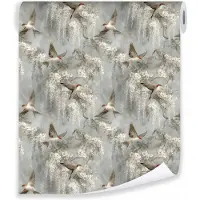 WALLARENA - Behang op rol - 50x1000 cm - bloemen en vogels - glad halfmat vliesbehang voor woonkamer en slaapkamer