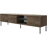 Selsey Modity - Tv-meubel met 3 deuren, glazen plank en verlichting, 175 cm, Notenhoutlook