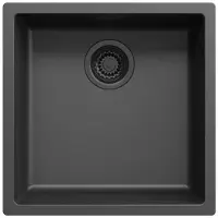 Pure.Sink Zwarte spoelbak 40x40cm onderbouw en opbouw met automatische zwarte plug 1208971851
