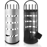 TIM. TIM 5 Delige Openhaard Set – Haardset Openhaardset – Haardbestek Roestvrij Staal – Openhaard Gereedschap - Met Privacyscherm, Bezem, Tang, Pokerhaak, Asschep - Zilver - 68cm x 25cm x 11cm