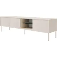 Selsey Modity - Tv-meubel met 3 deuren, glazen plank en verlichting, 175 cm, Cashmeregrijs