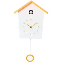 TIM. TIM Koekoeksklok Modern - Wandklok - Uurwerk - Nachtstiltefunctie - Wit/Oranje - 47cm x 27cm x 8cm