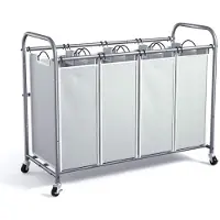 TIM. TIM Wassorteerder 4 vakken - Wasmand 4 vakken - Wasmand Op Wieltjes – Grijs - 100cm x 43cm x 80cm