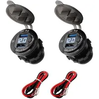 Proride 12V USB Wandcontactdoos Inbouw - 2 USB Poorten - Voltmeter - QC3.0 - Blauw - Kabel en Zekering - 2 stuks
