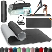 Kesser Yoga Mat Extra Dik 183x61cm - Turnmat TPE Fitnessmat Gewatteerd & Antislip Yogamat Trainingsmat voor Fitness Pilates & Gymnastiek - Grijs
