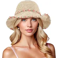 VHV - Strohoed - Dames zonnehoed met bloemenlint - Brede rand en zonbescherming - Voor strand, vakantie, tuin en zomer - Vissershoed stijl